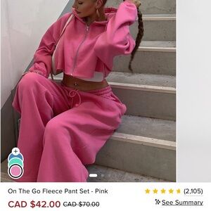 Fashion Nova Cropped Zip Hoodie & Wide Leg Fleece Set - Pink